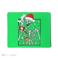 Funny Christmas Skeleton Enjoying Hot Chocolate Coffee Mousepad thumb 0