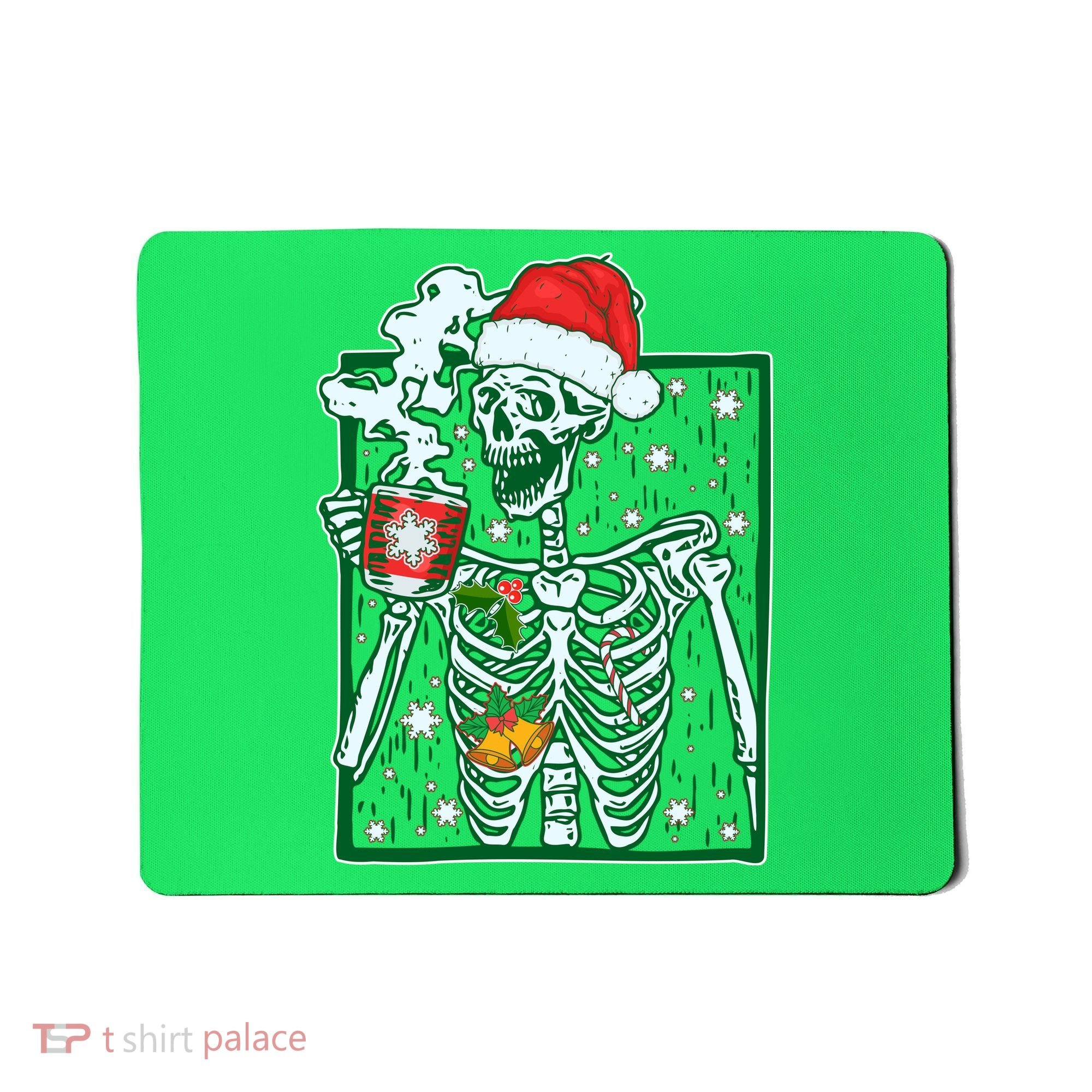 Funny Christmas Skeleton Enjoying Hot Chocolate Coffee Mousepad