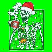 Funny Christmas Skeleton Enjoying Hot Chocolate Coffee Mousepad thumb 1