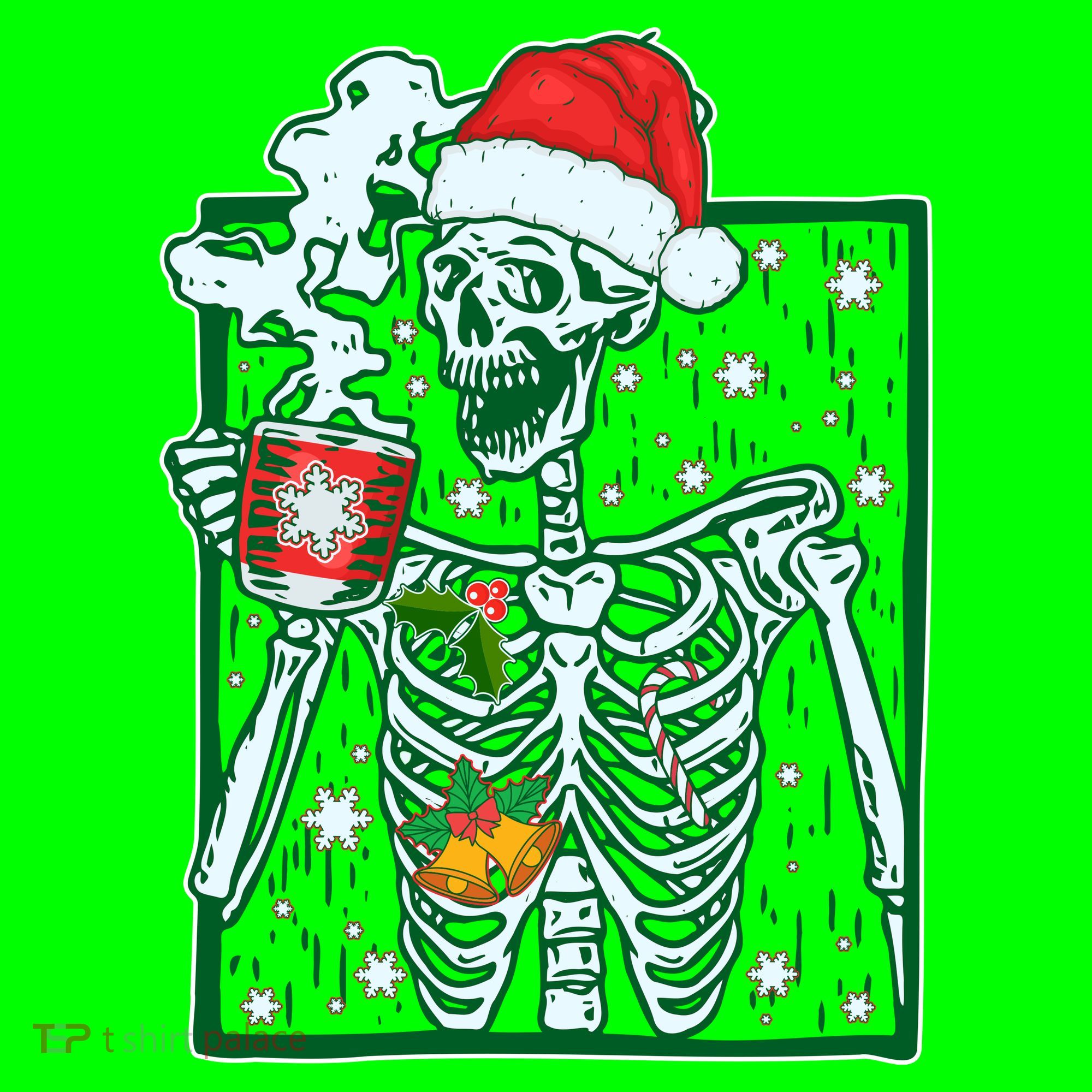 Funny Christmas Skeleton Enjoying Hot Chocolate Coffee Kids T-Shirt