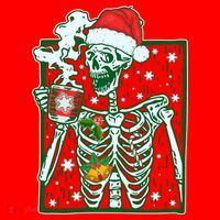 Funny Christmas Skeleton Enjoying Hot Chocolate Coffee Santa Hat thumb 1