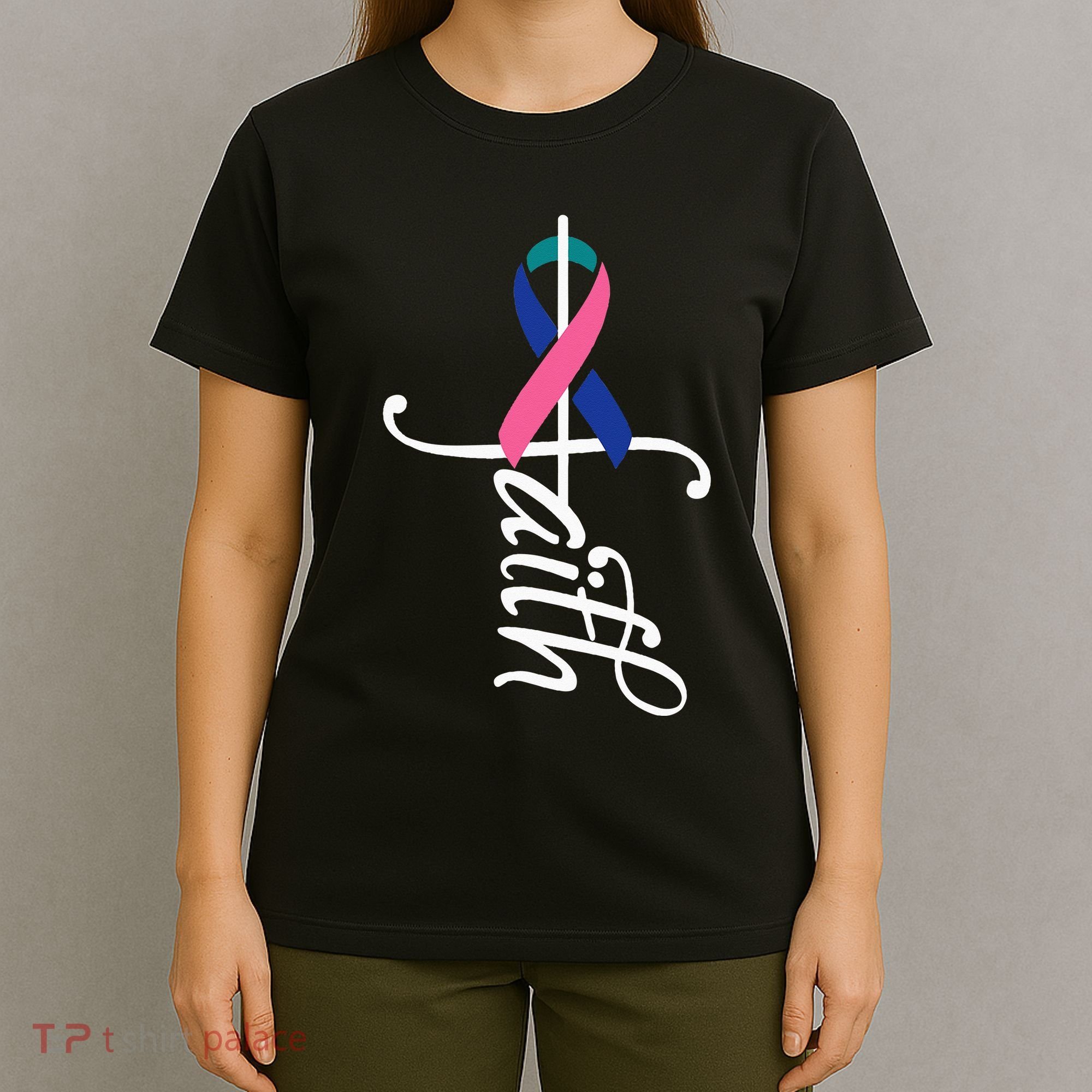 Faith Cancer Support Ribbon Thyroid Cancer Awareness T-Shirt