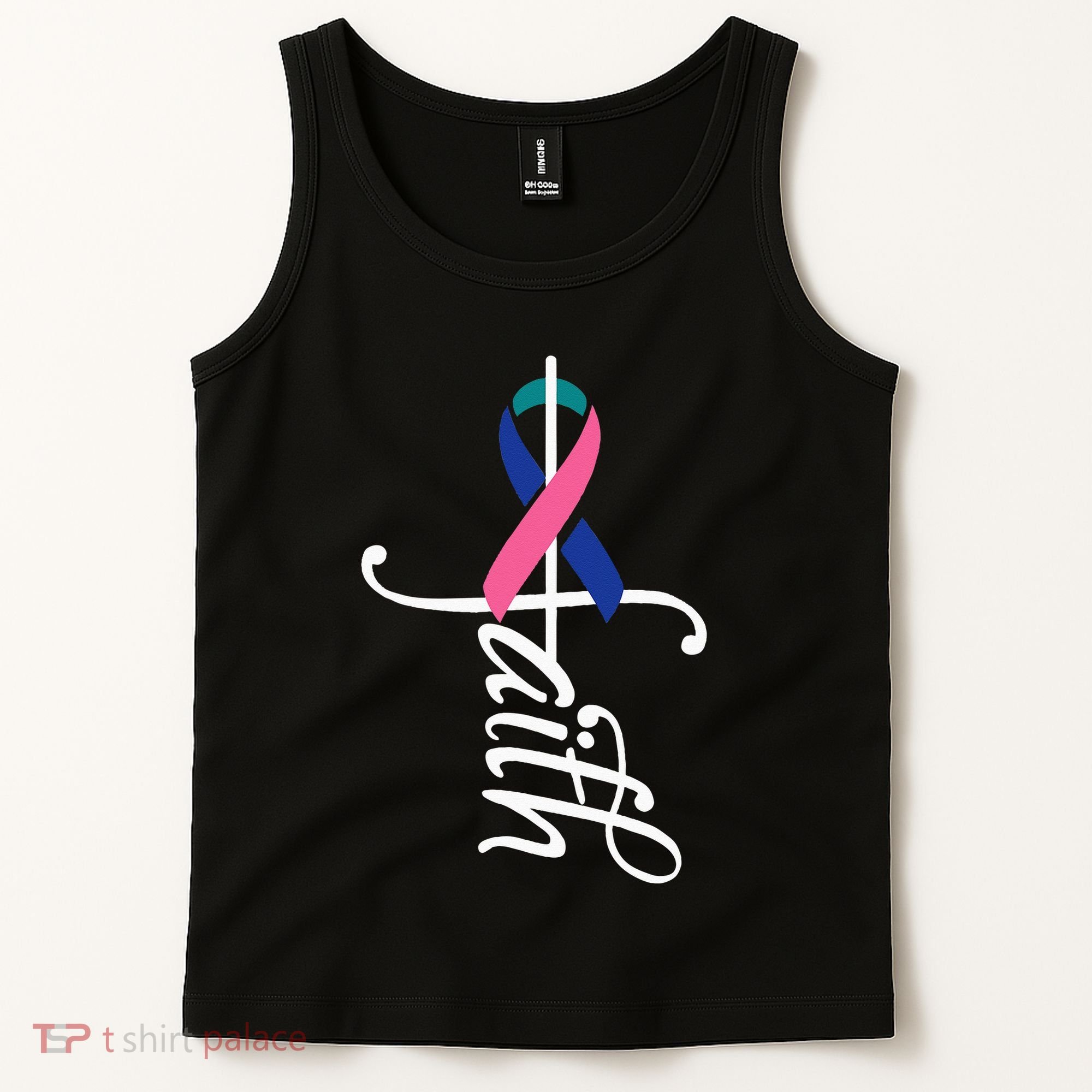 Faith Cancer Support Ribbon Thyroid Cancer Awareness Tank Top