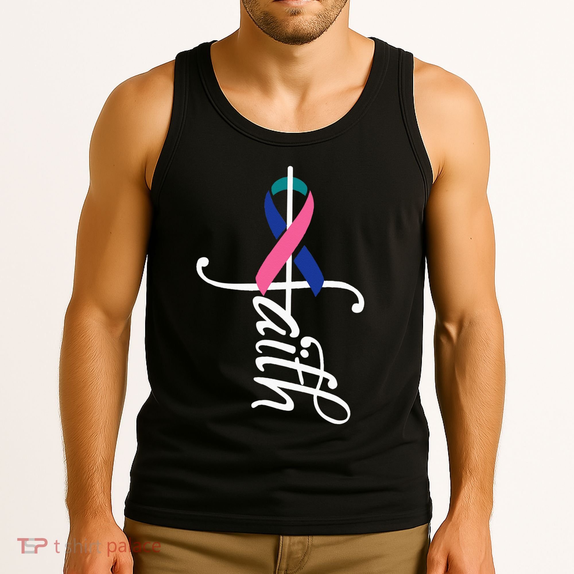 Faith Cancer Support Ribbon Thyroid Cancer Awareness Tank Top
