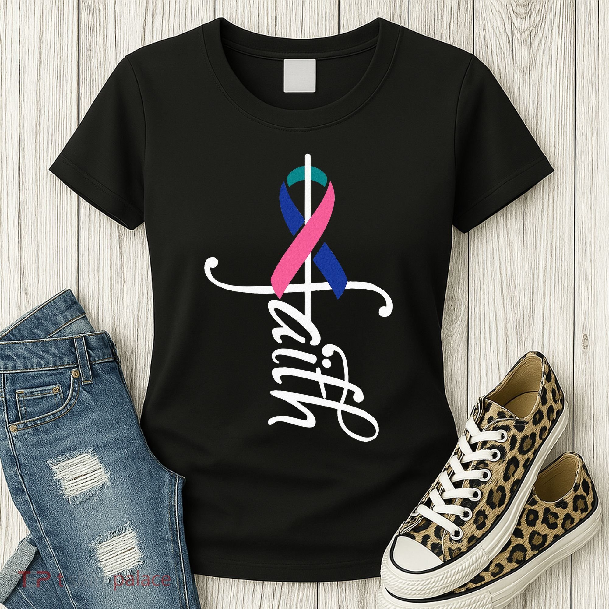 Faith Cancer Support Ribbon Thyroid Cancer Awareness Women's T-Shirt