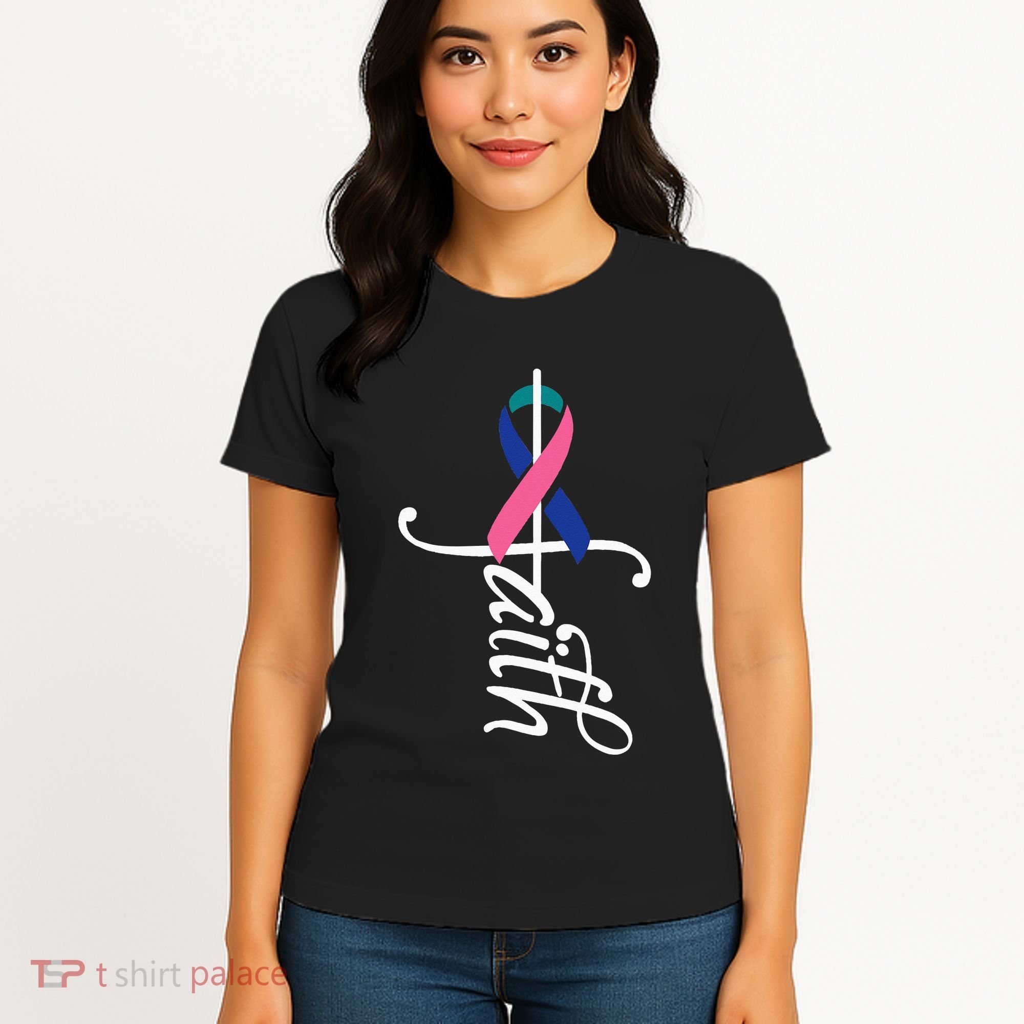 Faith Cancer Support Ribbon Thyroid Cancer Awareness Women's T-Shirt