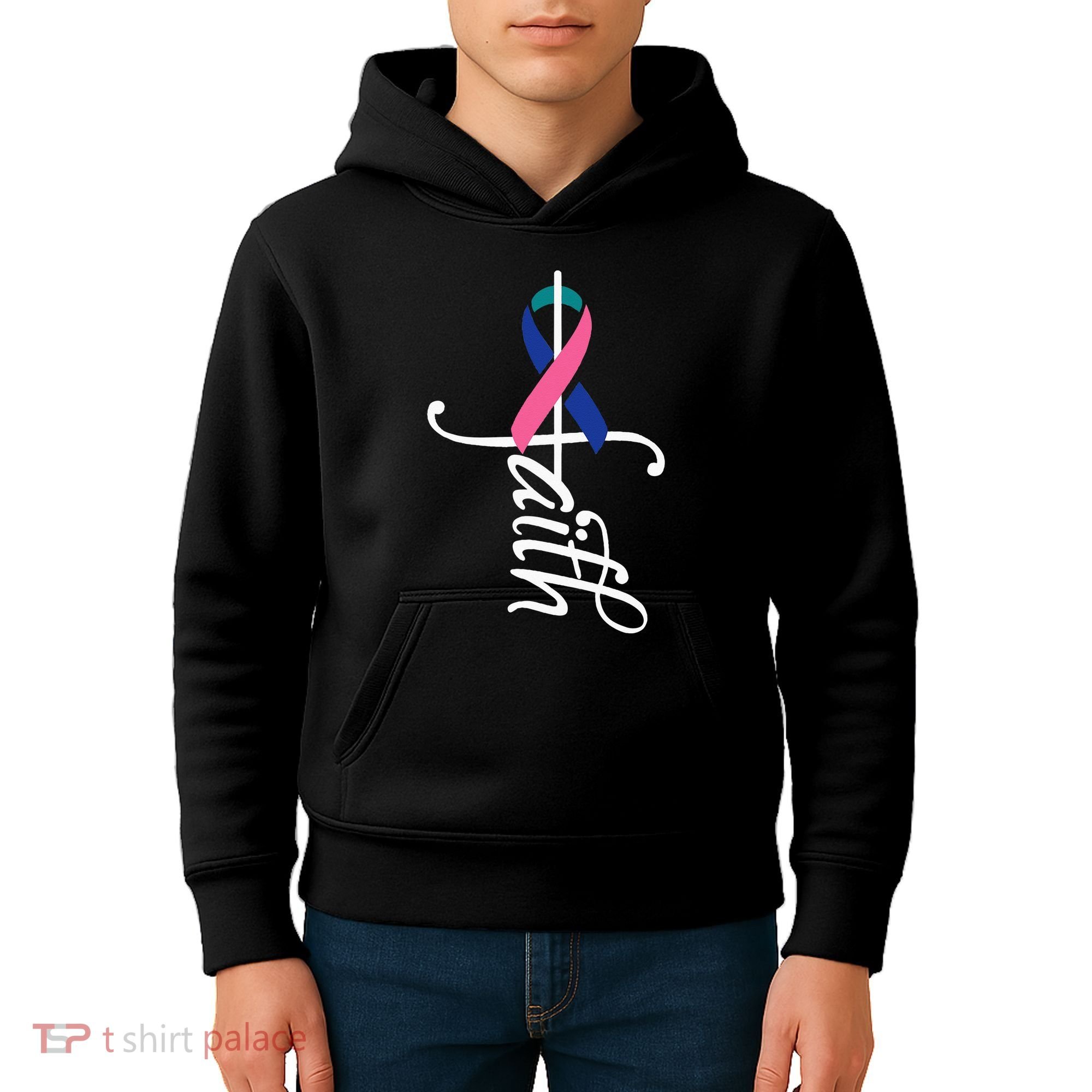 Faith Cancer Support Ribbon Thyroid Cancer Awareness Kids Hoodie