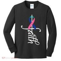 Faith Cancer Support Ribbon Thyroid Cancer Awareness Kids Long Sleeve Shirt thumb 0