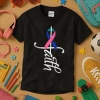Faith Cancer Support Ribbon Thyroid Cancer Awareness Kids T-Shirt thumb 3