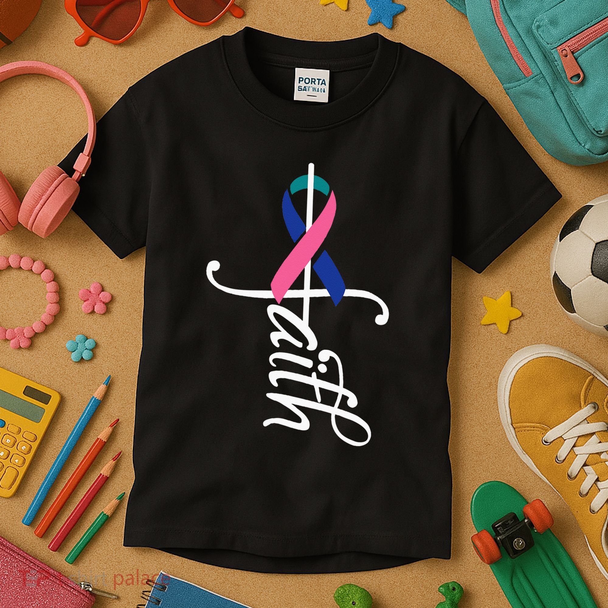 Faith Cancer Support Ribbon Thyroid Cancer Awareness Kids T-Shirt