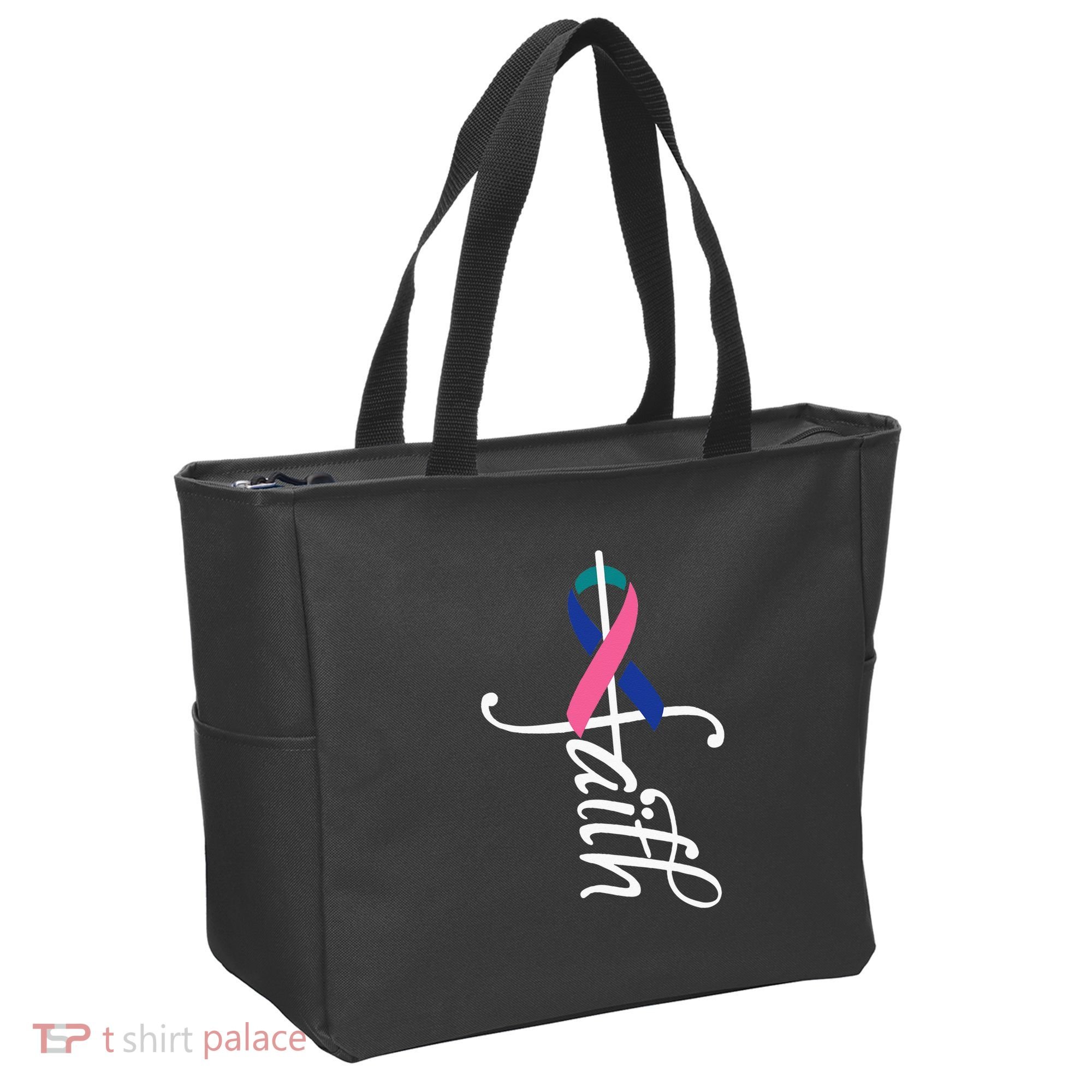 Faith Cancer Support Ribbon Thyroid Cancer Awareness Tote Bag