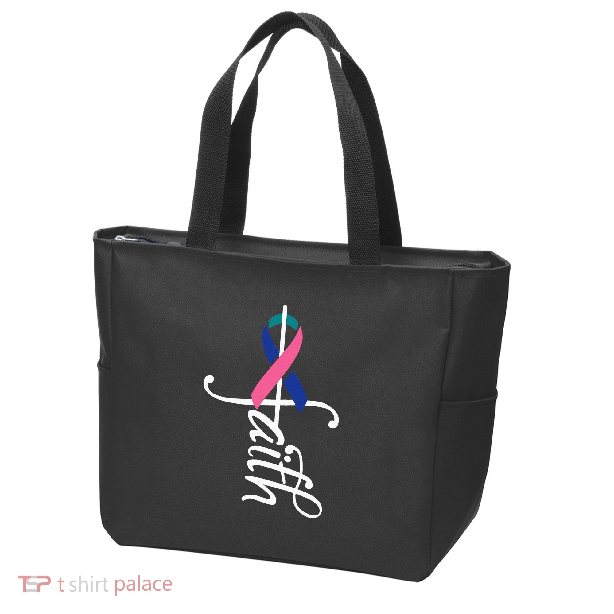 Faith Cancer Support Ribbon Thyroid Cancer Awareness Tote Bag