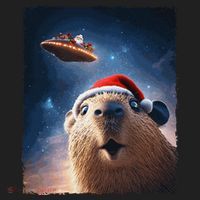 Funny Capybara Selfie Santa Ufo Xmas Christmas Women's Sweatshirt thumb 2