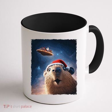 Funny Capybara Selfie Santa Ufo Xmas Christmas Coffee Mug back