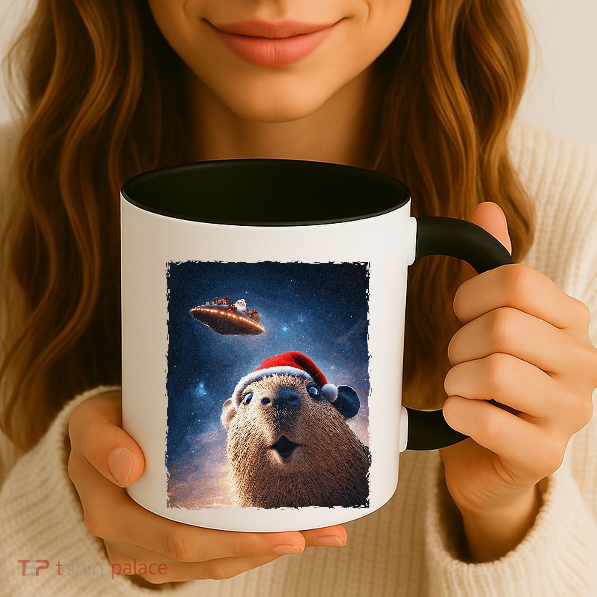 Funny Capybara Selfie Santa Ufo Xmas Christmas Coffee Mug