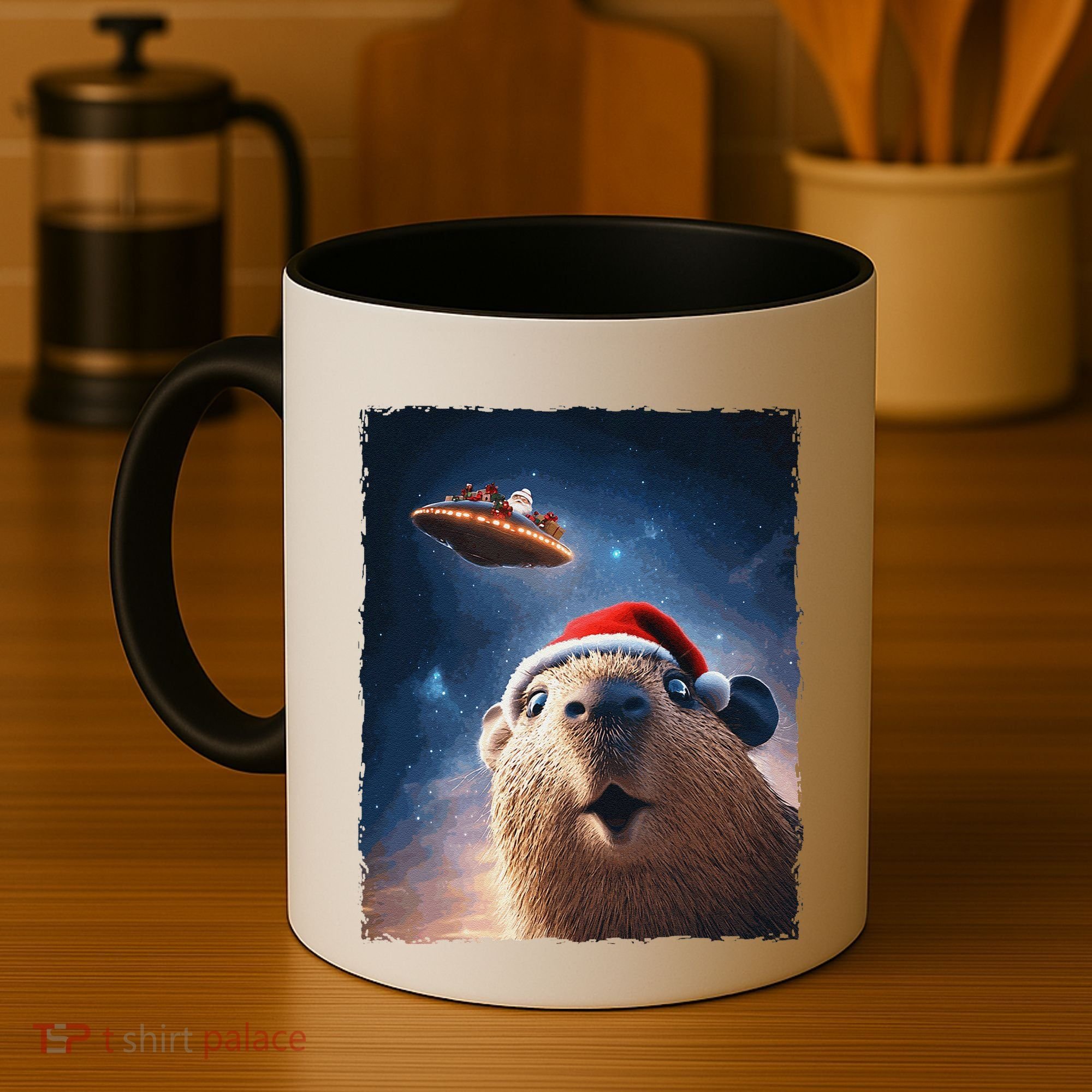 Funny Capybara Selfie Santa Ufo Xmas Christmas Coffee Mug