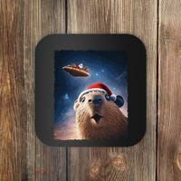 Funny Capybara Selfie Santa Ufo Xmas Christmas Coaster thumb 0