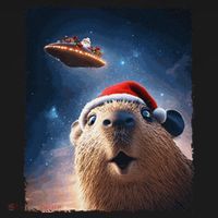 Funny Capybara Selfie Santa Ufo Xmas Christmas Women's Hoodie thumb 2