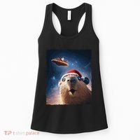 Funny Capybara Selfie Santa Ufo Xmas Christmas Women's Tank Top thumb 0