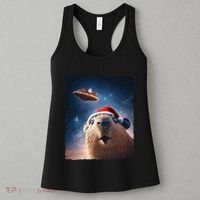 Funny Capybara Selfie Santa Ufo Xmas Christmas Women's Tank Top thumb 3