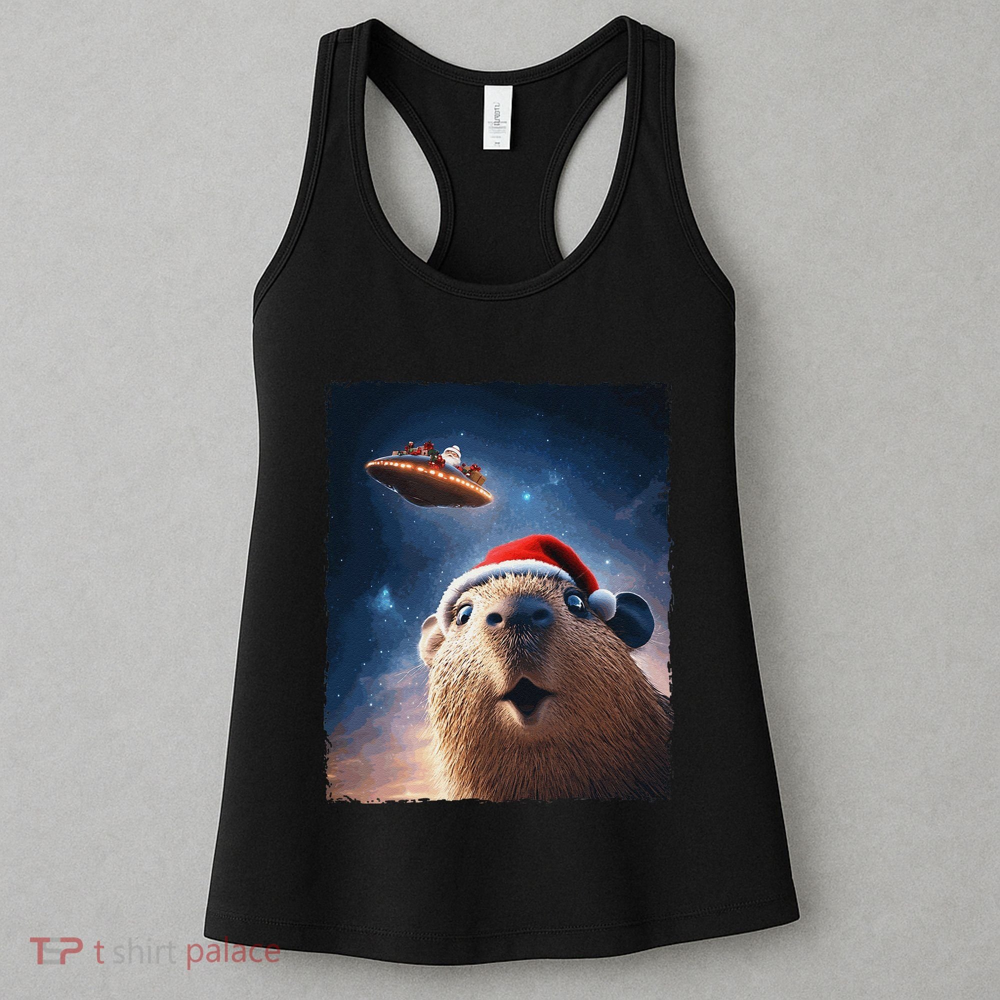 Funny Capybara Selfie Santa Ufo Xmas Christmas Women's Tank Top