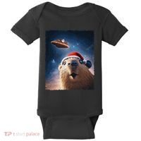 Funny Capybara Selfie Santa Ufo Xmas Christmas Baby Bodysuit thumb 0