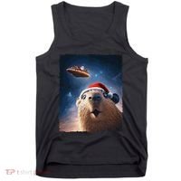 Funny Capybara Selfie Santa Ufo Xmas Christmas Tank Top thumb 0