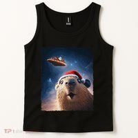 Funny Capybara Selfie Santa Ufo Xmas Christmas Tank Top thumb 2