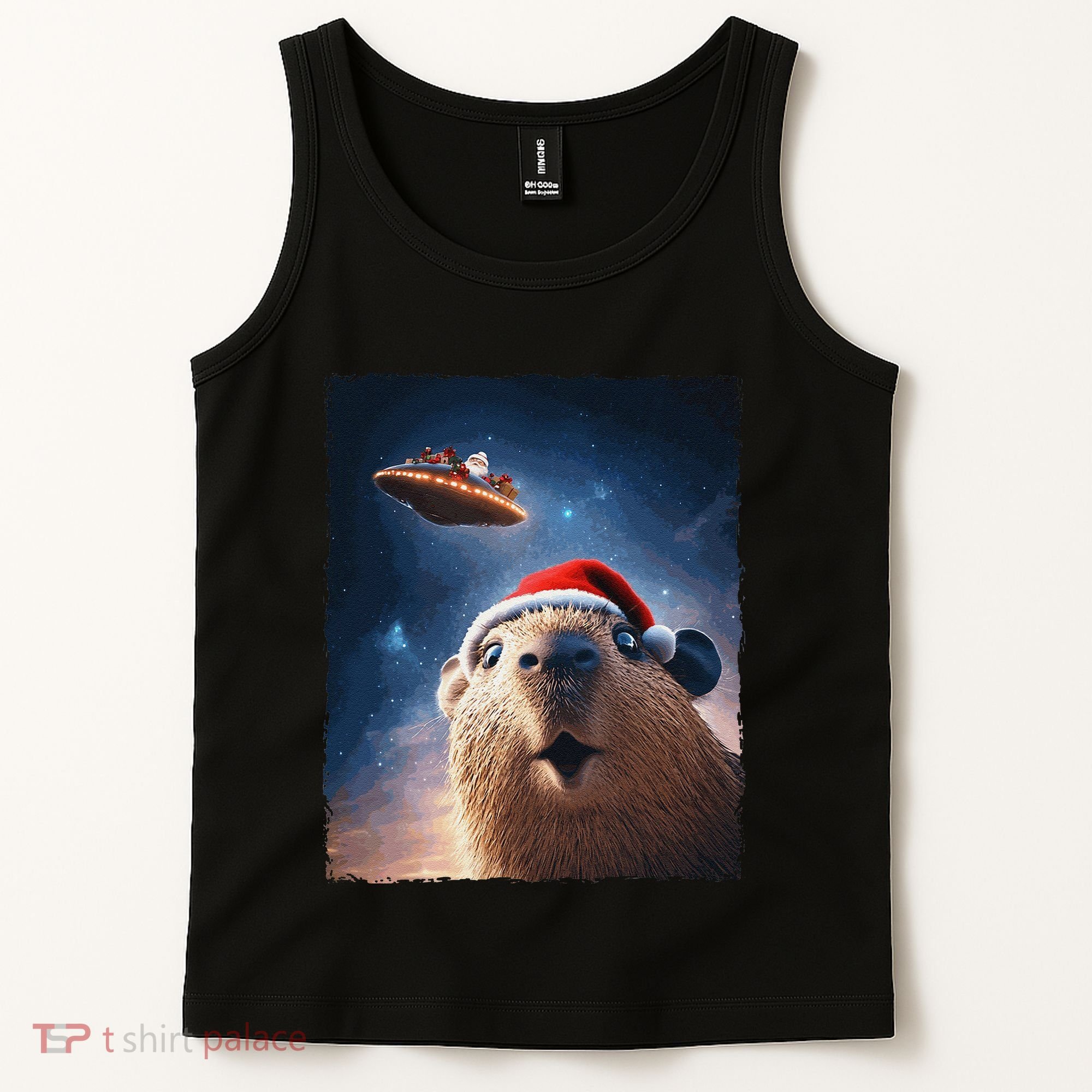 Funny Capybara Selfie Santa Ufo Xmas Christmas Tank Top