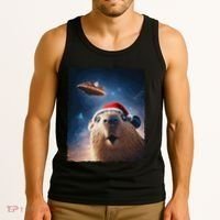 Funny Capybara Selfie Santa Ufo Xmas Christmas Tank Top thumb 3