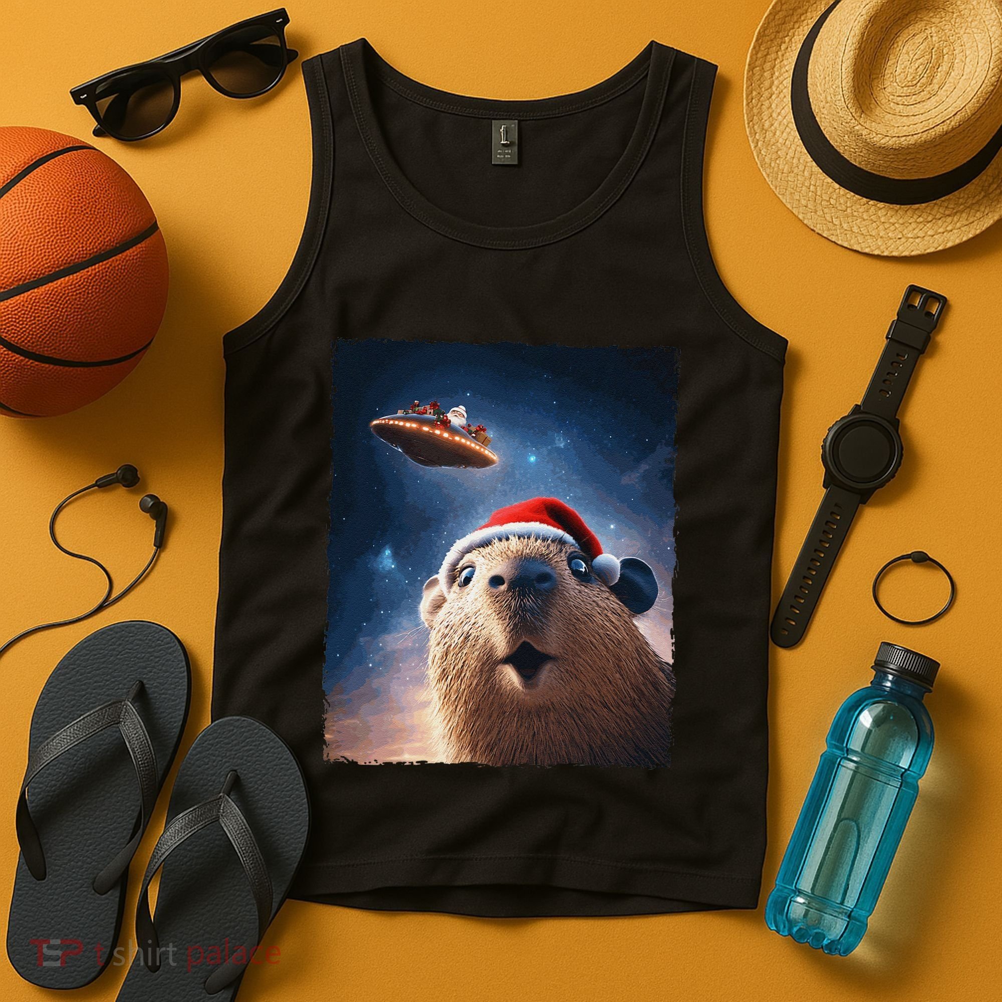 Funny Capybara Selfie Santa Ufo Xmas Christmas Tank Top
