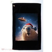 Funny Capybara Selfie Santa Ufo Xmas Christmas Golf Towel thumb 0