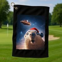 Funny Capybara Selfie Santa Ufo Xmas Christmas Golf Towel thumb 1