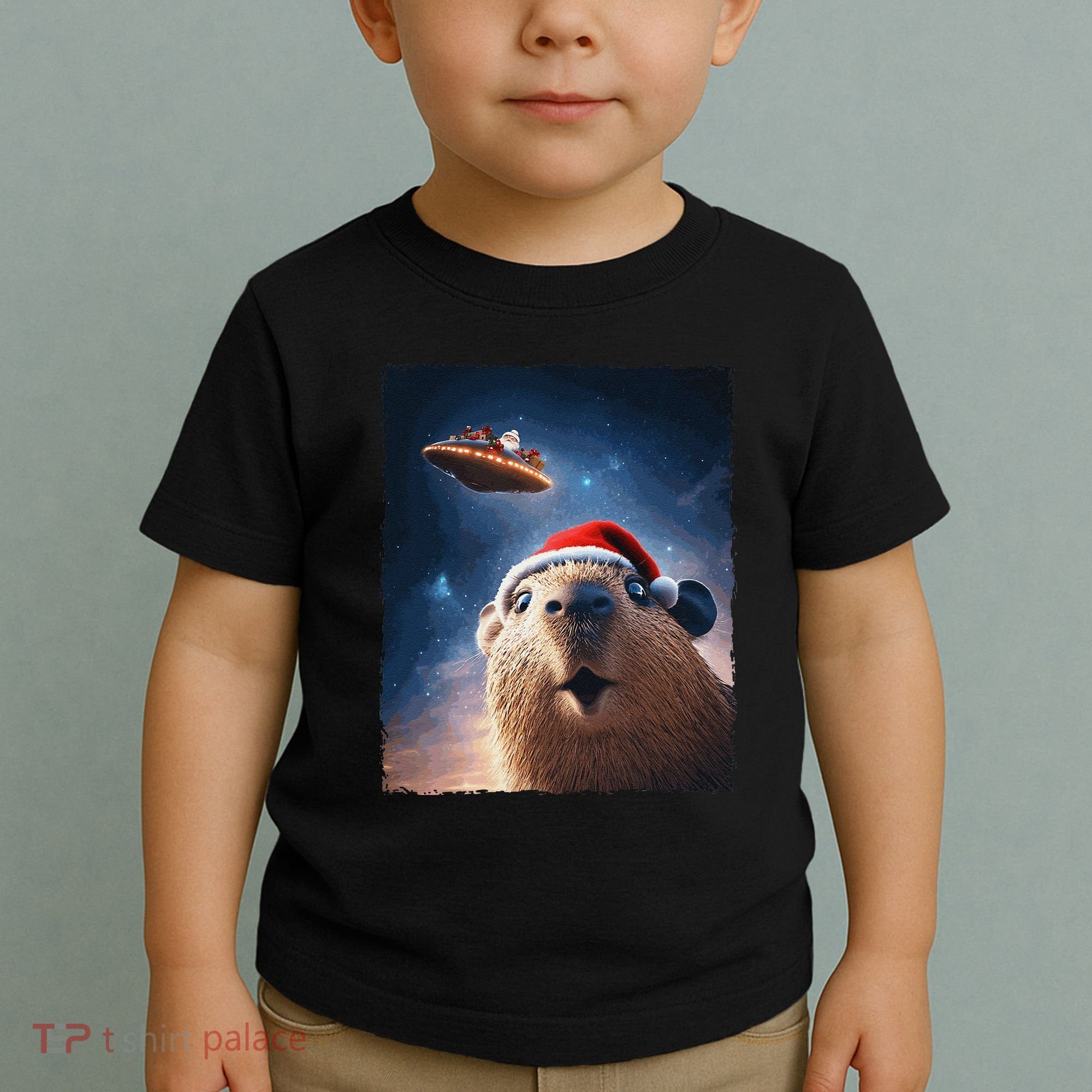 Funny Capybara Selfie Santa Ufo Xmas Christmas Toddler T-Shirt