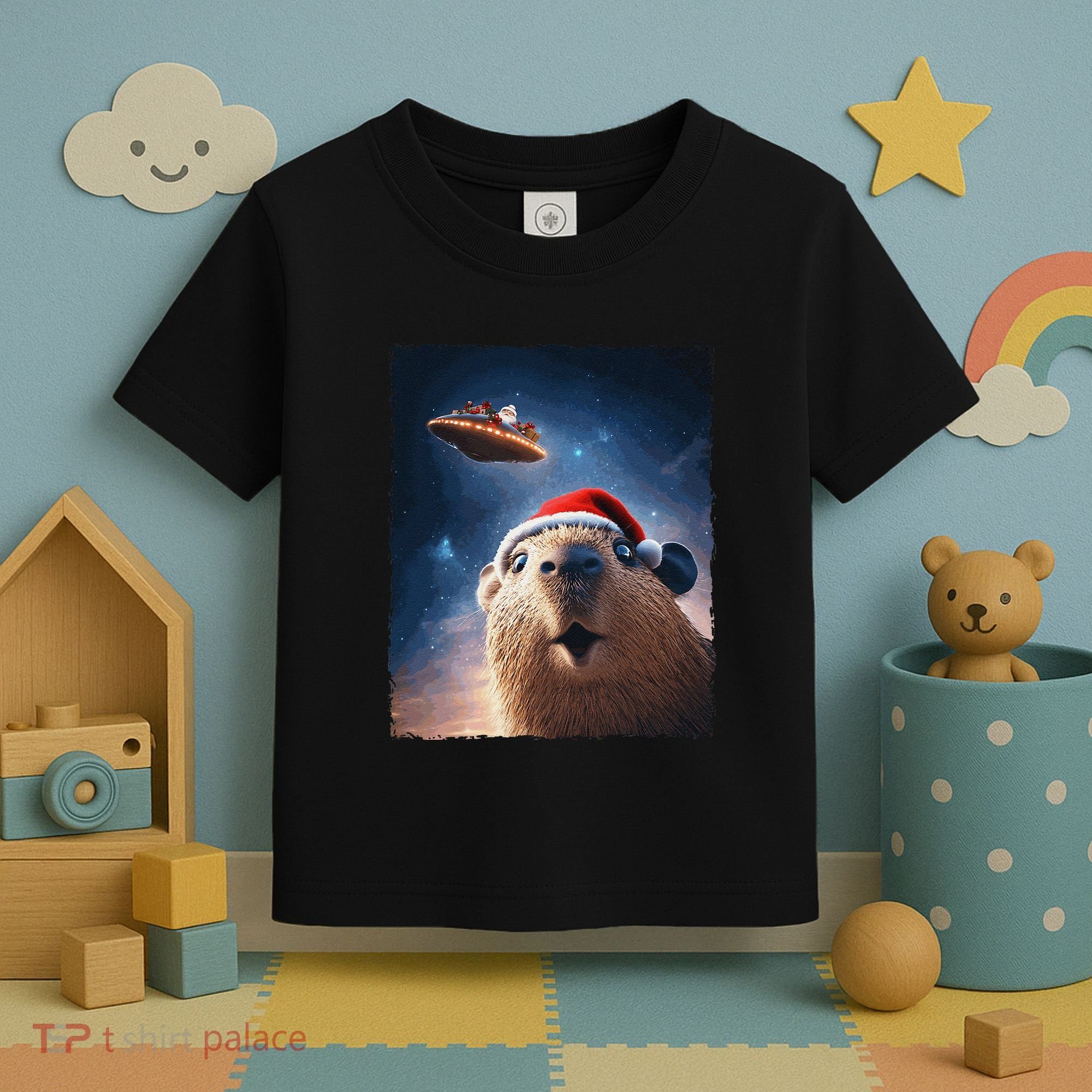 Funny Capybara Selfie Santa Ufo Xmas Christmas Toddler T-Shirt