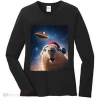 Funny Capybara Selfie Santa Ufo Xmas Christmas Women's Long Sleeve Shirt thumb 0