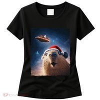 Funny Capybara Selfie Santa Ufo Xmas Christmas Women's T-Shirt thumb 0