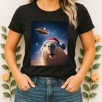 Funny Capybara Selfie Santa Ufo Xmas Christmas Women's T-Shirt thumb 2