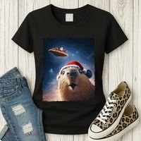 Funny Capybara Selfie Santa Ufo Xmas Christmas Women's T-Shirt thumb 3