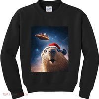 Funny Capybara Selfie Santa Ufo Xmas Christmas Kids Sweatshirt thumb 0