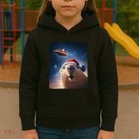 Funny Capybara Selfie Santa Ufo Xmas Christmas Kids Hoodie thumb 3
