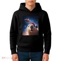 Funny Capybara Selfie Santa Ufo Xmas Christmas Kids Hoodie thumb 4
