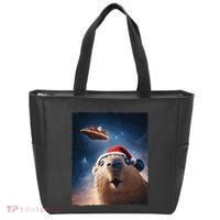 Funny Capybara Selfie Santa Ufo Xmas Christmas Tote Bag thumb 0