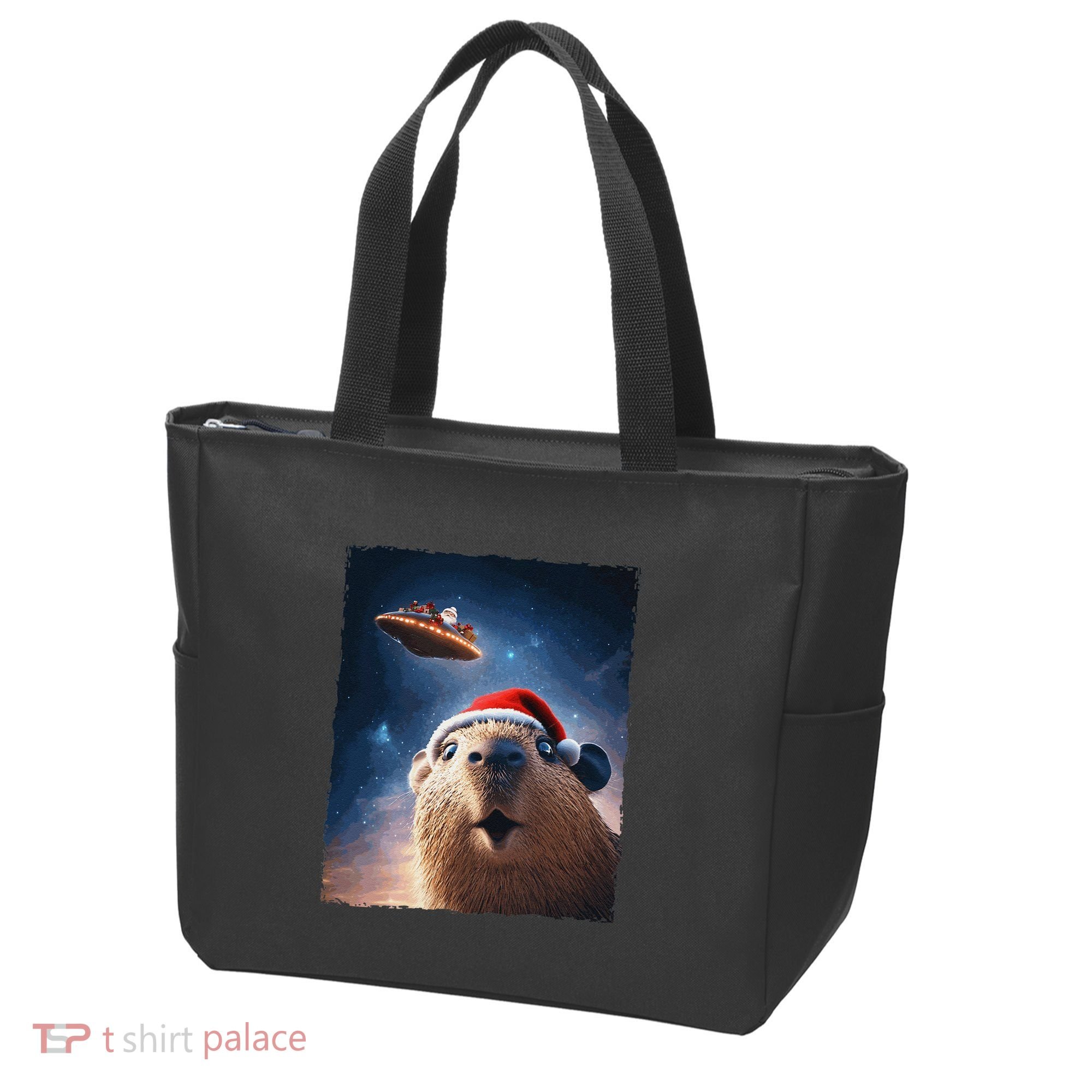 Funny Capybara Selfie Santa Ufo Xmas Christmas Tote Bag