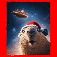 Funny Capybara Selfie Santa Ufo Xmas Christmas Santa Hat thumb 1
