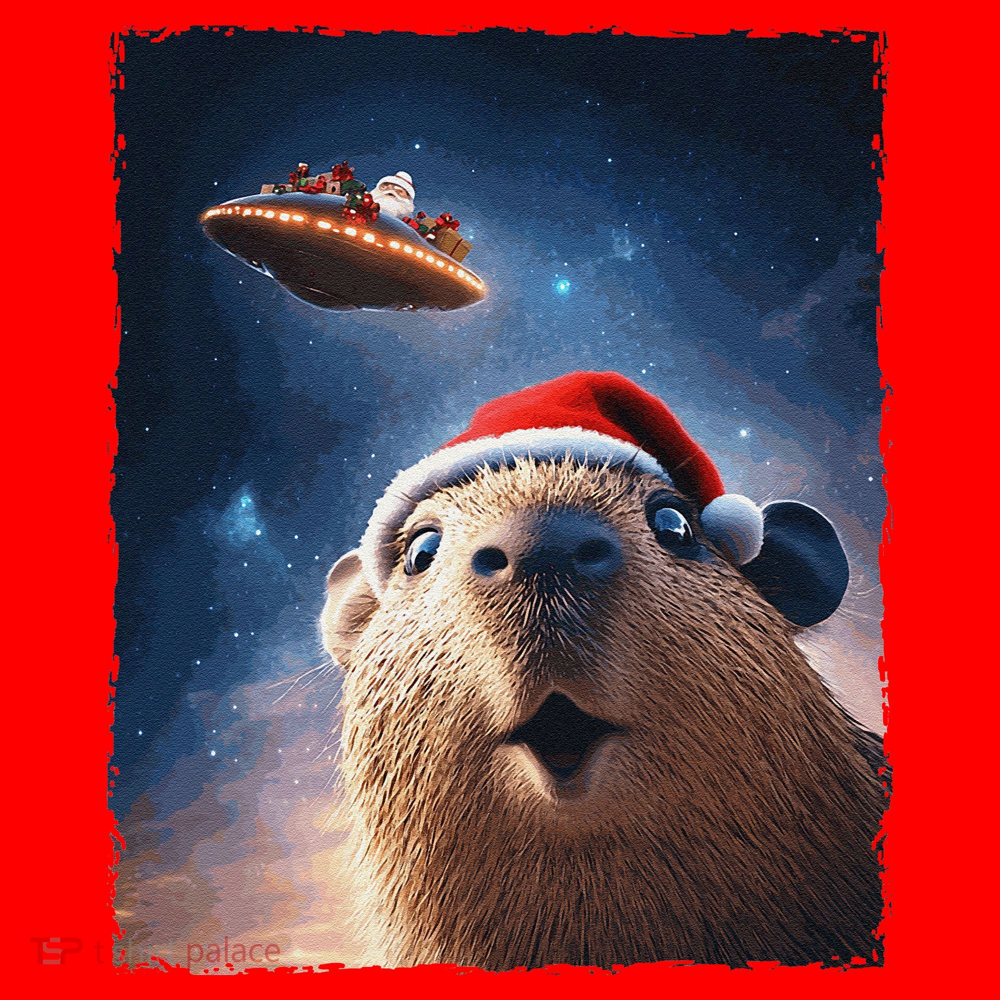 Funny Capybara Selfie Santa Ufo Xmas Christmas Santa Hat