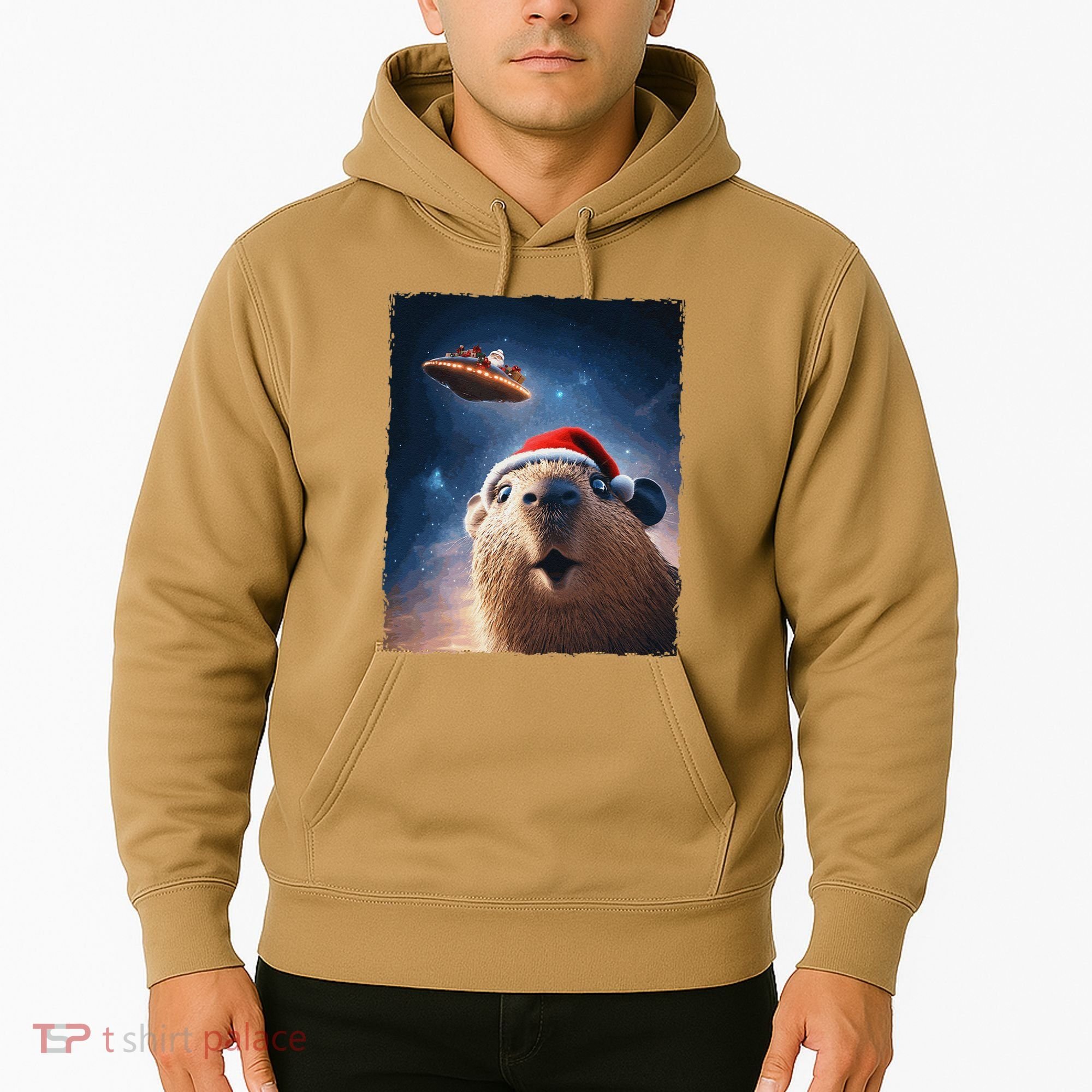 Funny Capybara Selfie Santa Ufo Xmas Christmas Hoodie