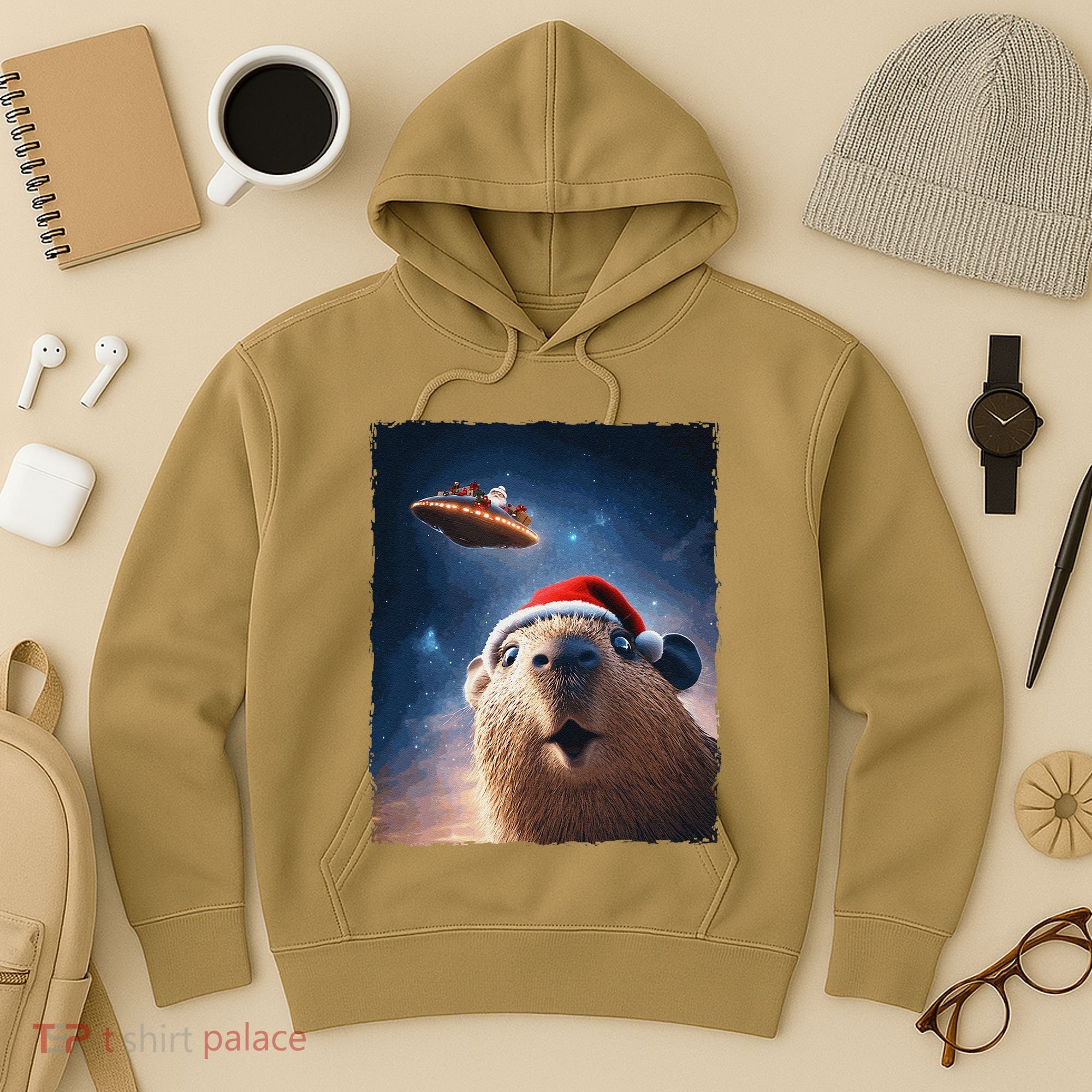 Funny Capybara Selfie Santa Ufo Xmas Christmas Hoodie