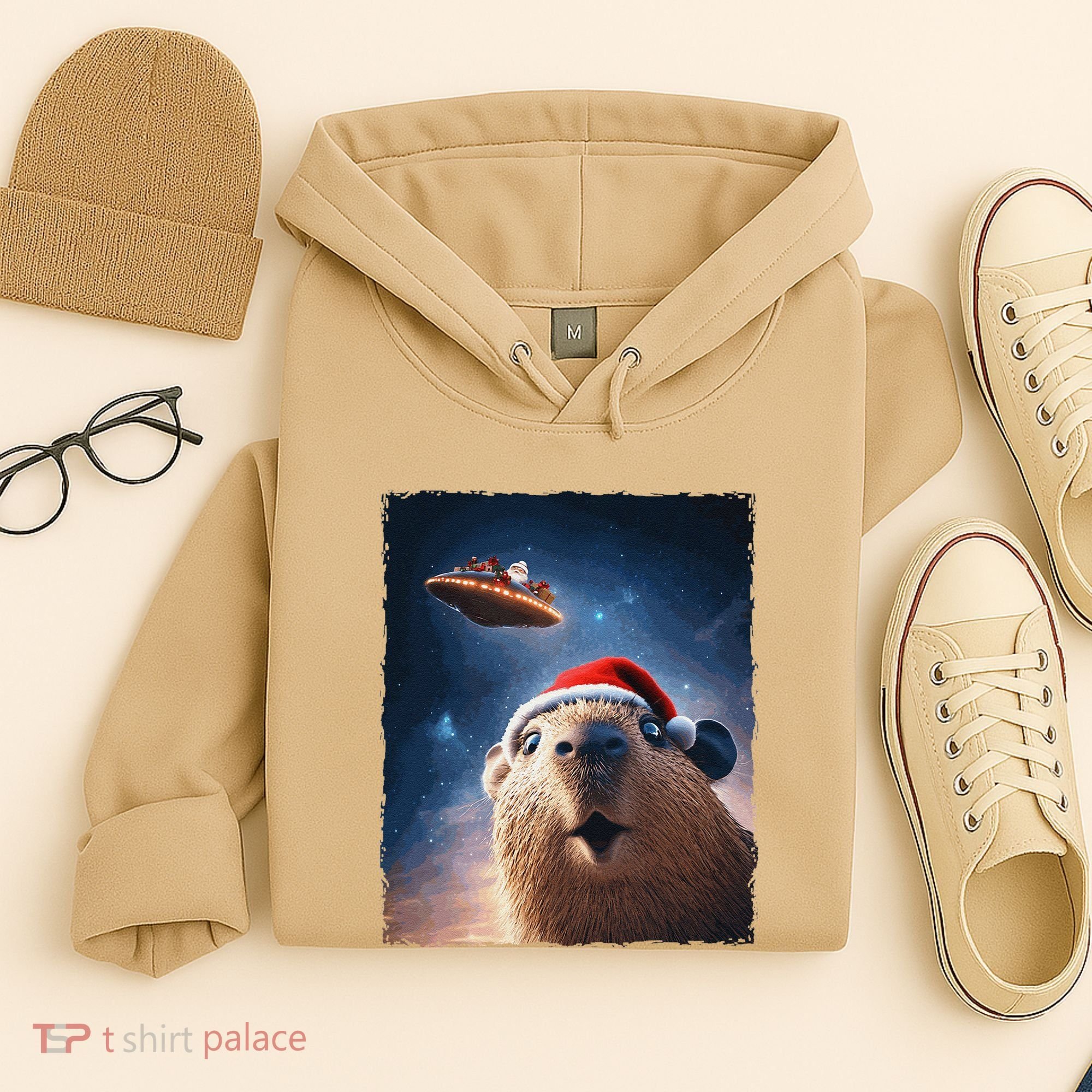 Funny Capybara Selfie Santa Ufo Xmas Christmas Hoodie