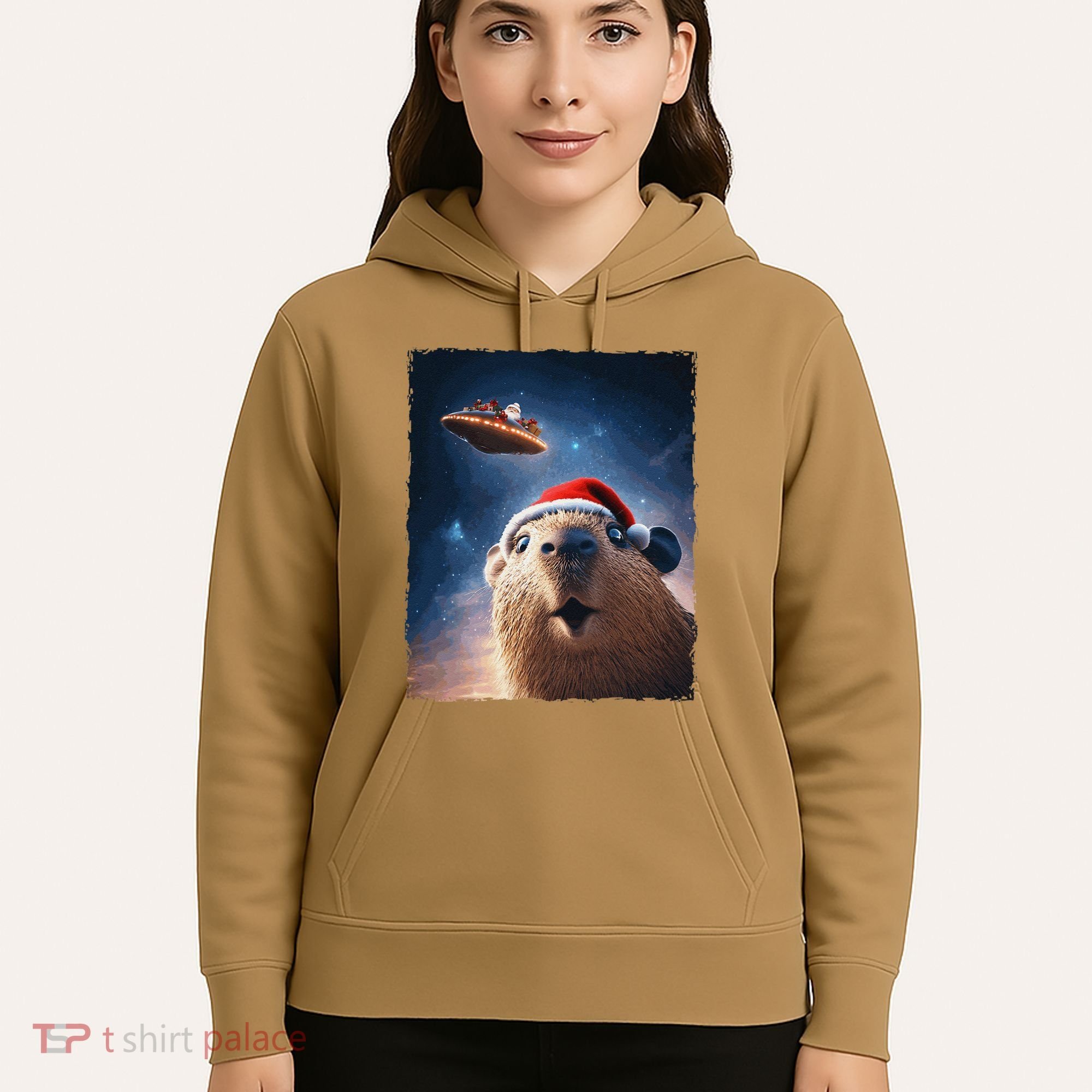 Funny Capybara Selfie Santa Ufo Xmas Christmas Hoodie